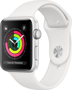 Smartwatch Apple Watch 3, AMOLED Capacitive touchscreen 1.65", Bluetooth, Wi-Fi, Bratara Silicon 38mm, Carcasa Aluminiu, Rezistent la apa si praf (Alb)