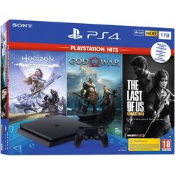Consola SONY Playstation 4 Slim, 1TB, Jet Black + God of War HITS + Horizon Zero Dawn Complete Edition HITS + The Last of Us Remastered HITS