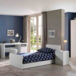 Set Mobila dormitor din lemn de pin si MDF, pentru copii 6 piese Robin Alb, 200 x 90 cm